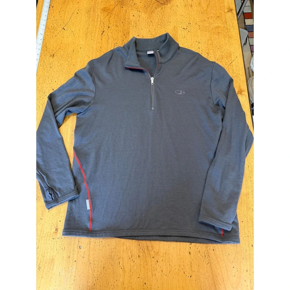 Icebreaker Sport 320 Size L Mens Gray Merino Wool Quarter Zip Pullover Sweater